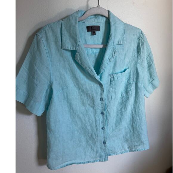 Kut from the Kloth 100% Linen Short Sleeve Button Up Shirt Women's Size Small - Picture 6 of 8